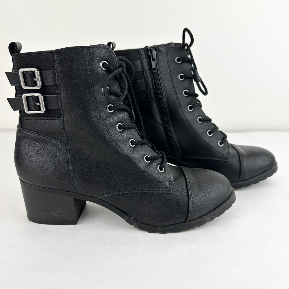 Black Lace Up Heel Combat Boots 7.5